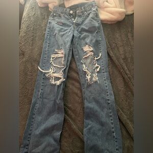 Aeropostale Ripped Straight Leg Blue Jeans